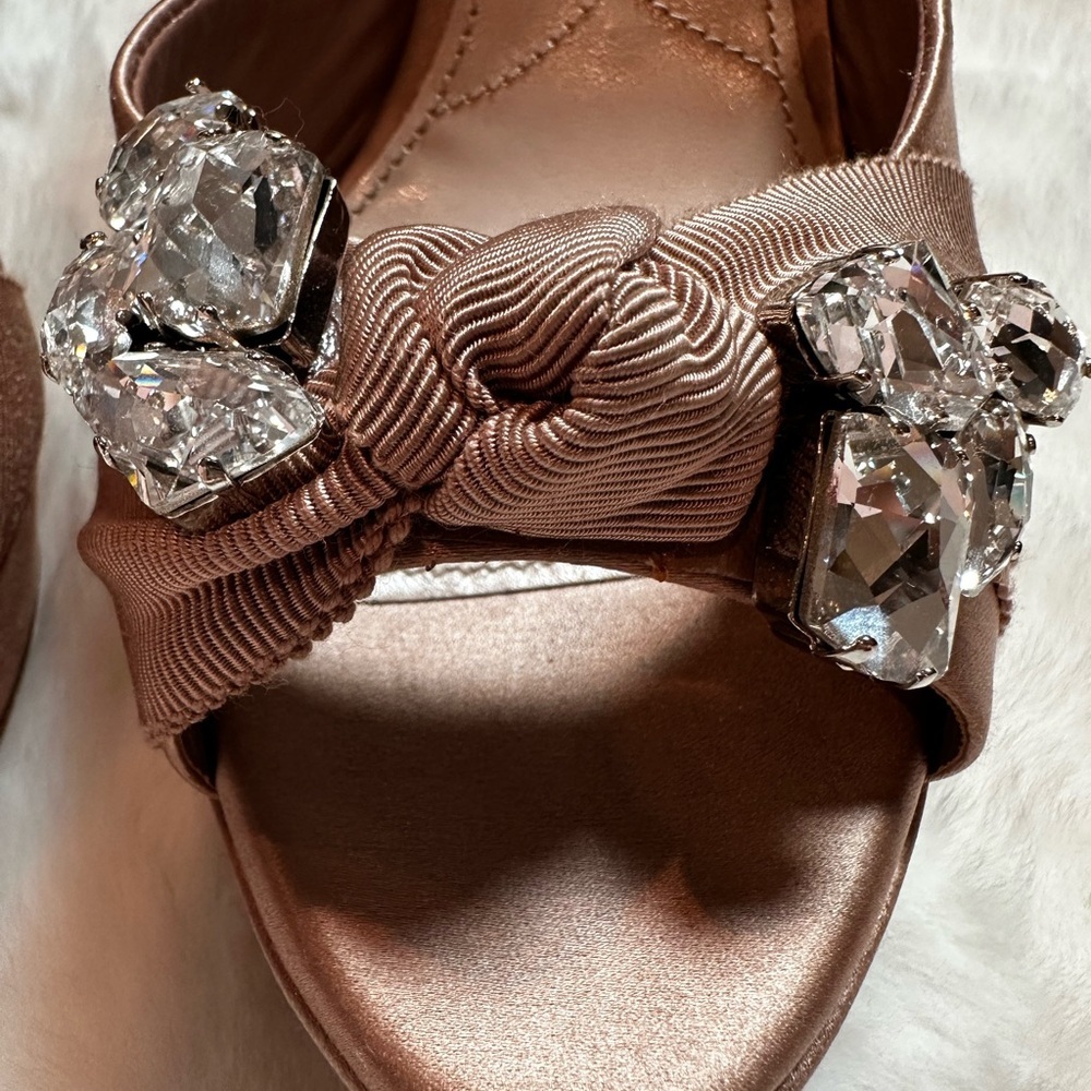 Miu Miu Tan-nude dusty pink Satin Heels with Crystal Accents-brand new - Picture 2 of 13